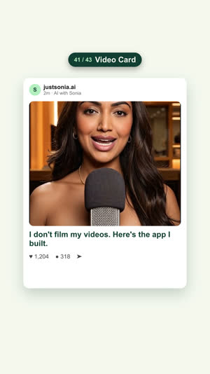 Video Card: You inside a social post card with title and likes.